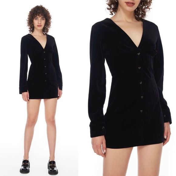 Cider Dresses & Skirts - Cider Dress Women Small Black Velvet Witchycore Whimsigoth Heart Buttons Mini